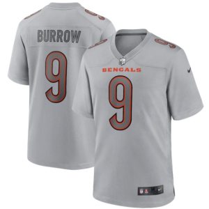 Men Cincinnati Bengals #9 Joe Burrow Gray Atmosphere Fashion Stitched Game Jersey