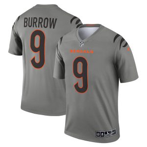 Men Cincinnati Bengals #9 Joe Burrow Gray Stitched Jersey