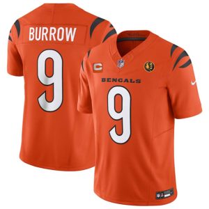 Men Cincinnati Bengals #9 Joe Burrow Orange 2023 F.U.S.E. With 4-star C Patch And John Madden Patch Vapor Limited Football Stitched Jersey