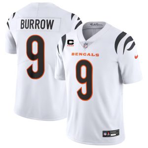 Men Cincinnati Bengals #9 Joe Burrow White With 4-Star C Patch Vapor Untouchable Limited Football Stitched Jersey