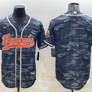 Men Cincinnati Bengals Blank Gray Camo With Patch Cool Base Stitched Baseball Jersey