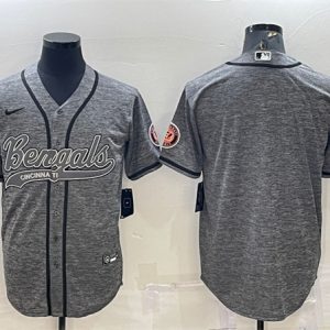 Men Cincinnati Bengals Blank Gray With Patch Cool Base Stitched Baseball Jersey