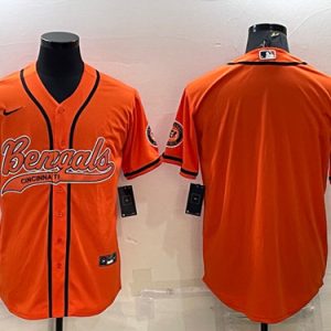 Men Cincinnati Bengals Blank Orange With Patch Cool Base Stitched Baseball Jersey