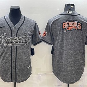 Men Cincinnati Bengals Gray Team Big Logo With Patch Cool Base Stitched Baseball Jersey