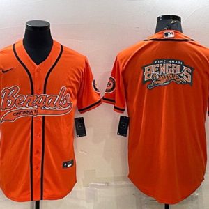 Men Cincinnati Bengals Orange Team Big Logo With Patch Cool Base Stitched Baseball Jersey