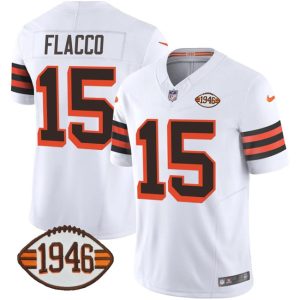 Men Cleveland Browns #15 Joe Flacco White 2023 F.U.S.E. 1946 Collection Vapor Limited Football Stitched Jersey