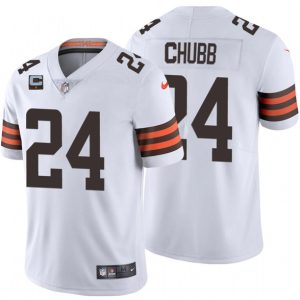 Men Cleveland Browns 2022 #24 Nick Chubb White With 1-star C Patch Vapor Untouchable Limited NFL Stitched Jersey