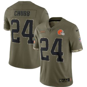 Men Cleveland Browns #24 Nick Chubb 2022 Olive Salute To Service Limited Stitched Jersey