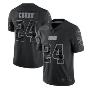 Men Cleveland Browns #24 Nick Chubb Black Reflective Stitched Jersey