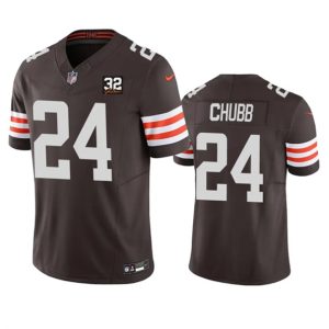 Men Cleveland Browns #24 Nick Chubb Brown 2023 F.U.S.E. With Jim Brown Memorial Patch Vapor Untouchable Limited Football Stitched Jersey