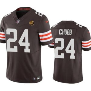 Men Cleveland Browns #24 Nick Chubb Brown 2023 F.U.S.E. With John Madden Patch Vapor Limited Football Stitched Jersey