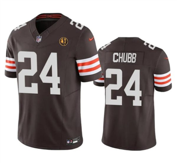 Men Cleveland Browns #24 Nick Chubb Brown 2023 F.U.S.E. With John Madden Patch Vapor Limited Football Stitched Jersey