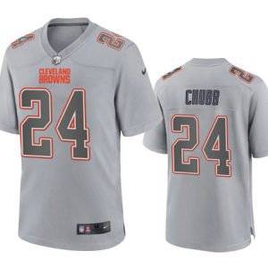 Men Cleveland Browns #24 Nick Chubb Gray Atmosphere Fashion Stitched Game Jersey