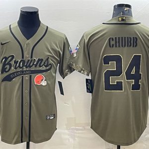 Men Cleveland Browns #24 Nick Chubb Olive 2022 Salute To Service Cool Base Stitched Baseball Jersey