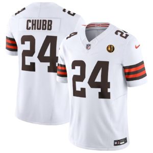 Men Cleveland Browns #24 Nick Chubb White 2023 F.U.S.E. With John Madden Patch Vapor Limited Football Stitched Jersey