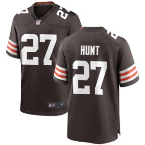 Men Cleveland Browns #27 Kareem Hunt Brown Stitched Game Jersey