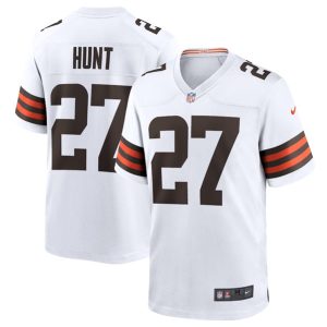 Men Cleveland Browns #27 Kareem Hunt White Stitched Game Jersey