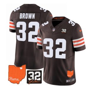 Men Cleveland Browns #32 Jim Brown Brown 2023 F.U.S.E. With Jim Brown Memorial Patch Vapor Untouchable Limited Stitched Jersey