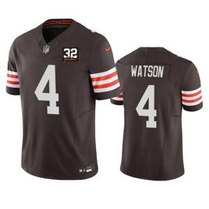 Men Cleveland Browns #4 Deshaun Watson Brown 2023 F.U.S.E. With Jim Brown Memorial Patch Vapor Untouchable Limited Football Stitched Jersey