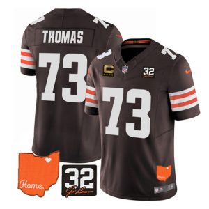 Men Cleveland Browns #73 Joe Thomas Brown 2023 F.U.S.E. With Jim Brown Memorial Patch and 4-Star C Patch Vapor Untouchable Limited Stitched Jersey