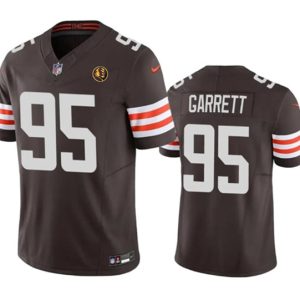 Men Cleveland Browns #95 Myles Garrett Brown 2023 F.U.S.E. With John Madden Patch Vapor Untouchable Limited Football Stitched Jersey