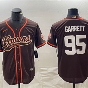 Men Cleveland Browns #95 Myles Garrett Brown With Patch Cool Base Stitched Baseball Jersey