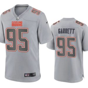 Men Cleveland Browns #95 Myles Garrett Gray Atmosphere Fashion Stitched Game Jersey