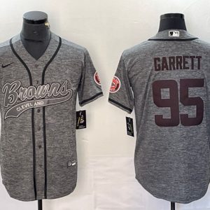 Men Cleveland Browns #95 Myles Garrett Gray With Patch Cool Base Stitched Baseball Jersey