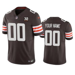 Men Cleveland Browns Active Player Custom Brown 2023 F.U.S.E. With Jim Brown Memorial Patch Vapor Untouchable Limited Football Stitched Jersey