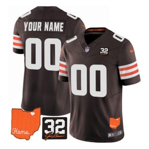 Men Cleveland Browns Active Player Custom Brown 2023 F.U.S.E. With Jim Brown Memorial Patch Vapor Untouchable Limited Stitched Jersey