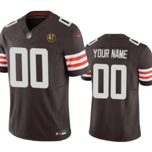 Men Cleveland Browns Active Player Custom Brown 2023 F.U.S.E. With John Madden Patch Vapor Limited Football Stitched Jersey