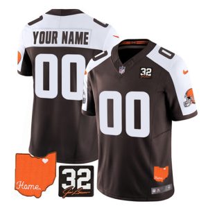 Men Cleveland Browns Active Player Custom Brown/White 2023 F.U.S.E. With Jim Brown Memorial Patch Vapor Untouchable Limited Stitched Jersey