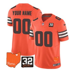 Men Cleveland Browns Active Player Custom Orange 2023 F.U.S.E. With Jim Brown Memorial Patch Vapor Untouchable Limited Stitched Jersey