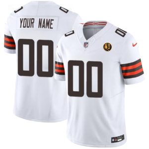 Men Cleveland Browns Active Player Custom White 2023 F.U.S.E. With John Madden Patch Vapor Limited Football Stitched Jersey