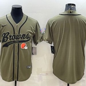 Men Cleveland Browns Blank Olive 2022 Salute To Service Cool Base Stitched Baseball Jersey