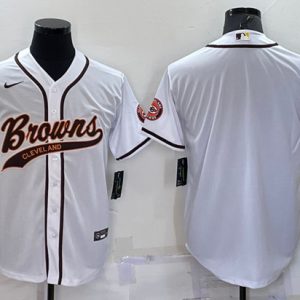 Men Cleveland Browns Blank White With Patch Cool Base Stitched Baseball Jersey