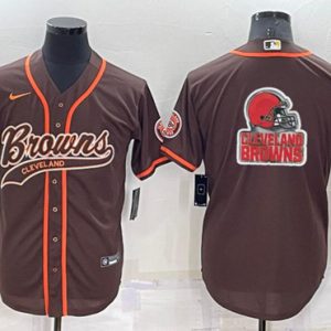 Men Cleveland Browns Brown Team Big Logo With Patch Cool Base Stitched Baseball Jersey