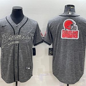 Men Cleveland Browns Gray Team Big Logo With Patch Cool Base Stitched Baseball Jersey