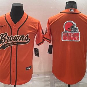 Men Cleveland Browns Orange Team Big Logo With Patch Cool Base Stitched Baseball Jersey