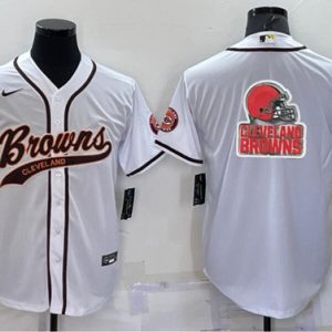 Men Cleveland Browns White Team Big Logo With Patch Cool Base Stitched Baseball Jersey