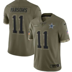 Men Dallas Cowboys #11 Micah Parsons 2022 Olive Salute To Service Limited Stitched Jersey