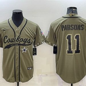 Men Dallas Cowboys #11 Micah Parsons 2022 Olive Salute to Service Cool Base Stitched Baseball Jersey