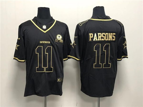 Men Dallas Cowboys #11 Micah Parsons Black Gold With 1960 Patch Stitched Jersey