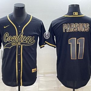 Men Dallas Cowboys #11 Micah Parsons Black Gold With Patch Cool Base Stitched Baseball Jersey