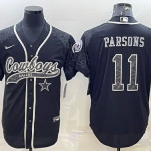 Men Dallas Cowboys #11 Micah Parsons Black Reflective With Patch Cool Base Stitched Baseball Jersey