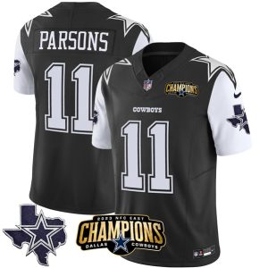 Men Dallas Cowboys #11 Micah Parsons Black/White 2023 F.U.S.E. NFC East Champions Ptach Football Stitched Jersey