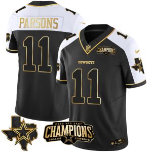 Men Dallas Cowboys #11 Micah Parsons Black/White/Gold 2023 F.U.S.E. NFC East Champions Ptach Football Stitched Jersey