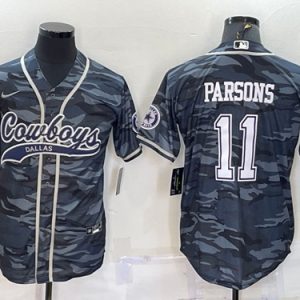 Men Dallas Cowboys #11 Micah Parsons Gray Camo With Patch Cool Base Stitched Baseball Jersey