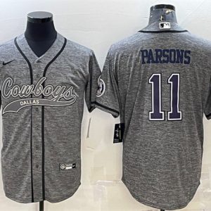 Men Dallas Cowboys #11 Micah Parsons Gray With Patch Cool Base Stitched Baseball Jersey