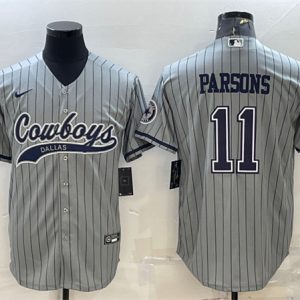 Men Dallas Cowboys #11 Micah Parsons Gray With Patch Cool Base Stitched Baseball Jersey